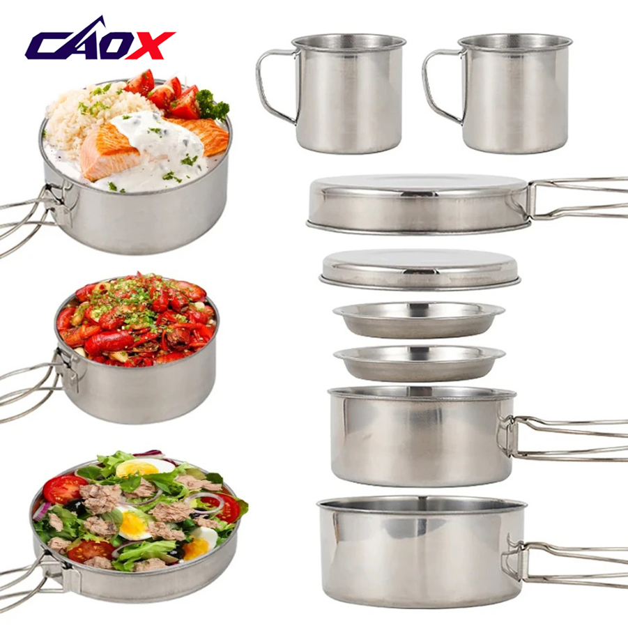 Camping Cooking Essentials - CAOX 8pcs/Set Camping Cookware Mess Kit