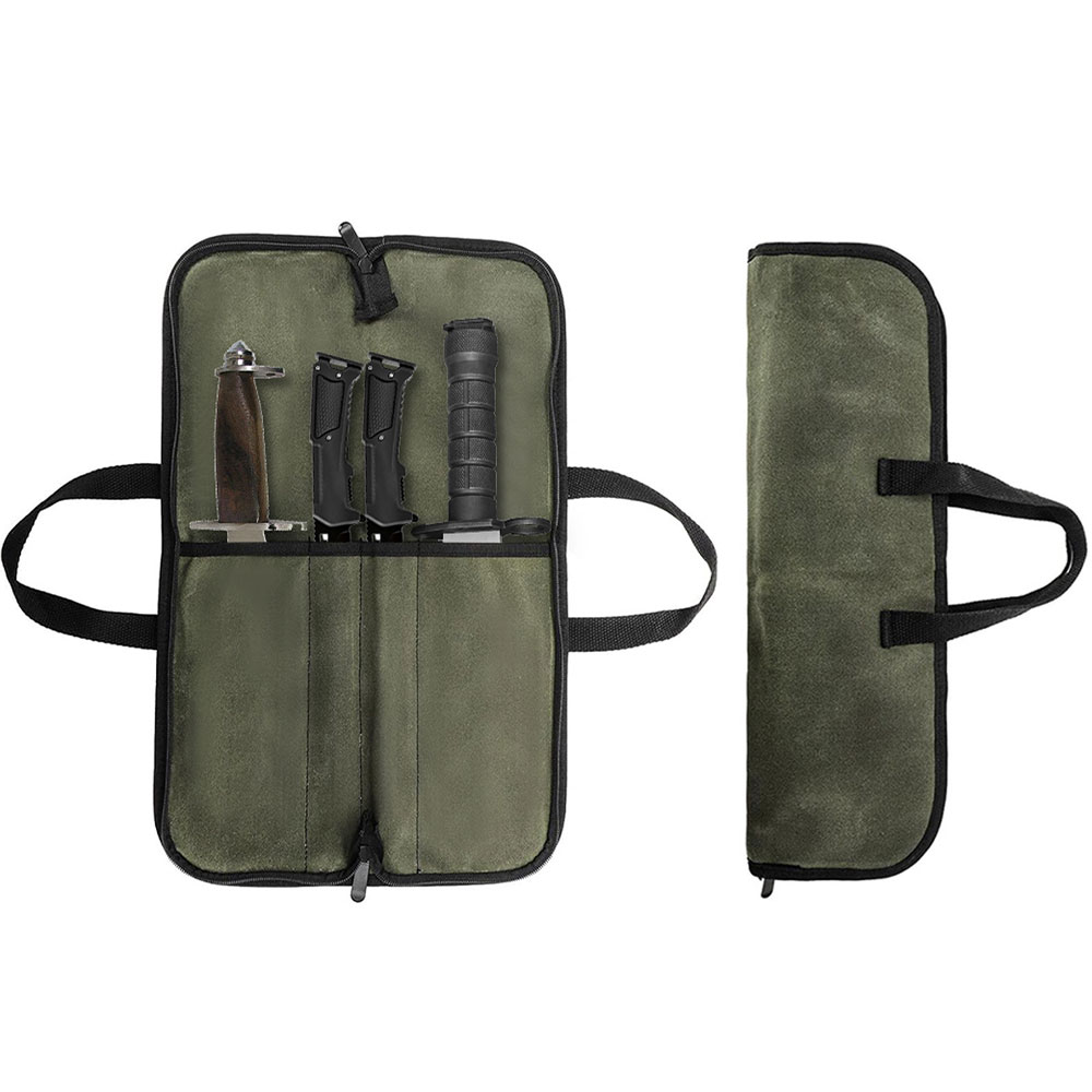 Camping Cooking Utensil Bag - Waxed Canvas Knife Roll Bag Multi