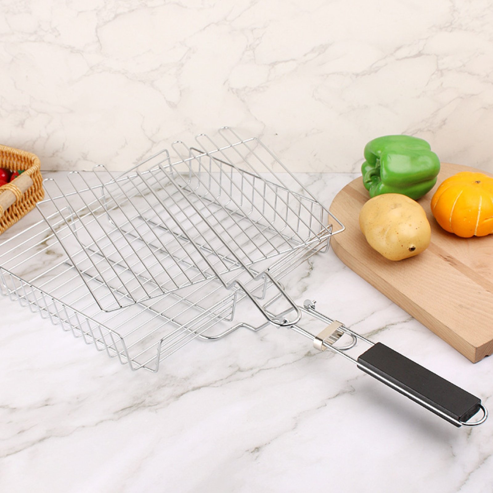 Wood Handle Grill Basket Porta - đánh giá và giá Camp Grill Portable Folding