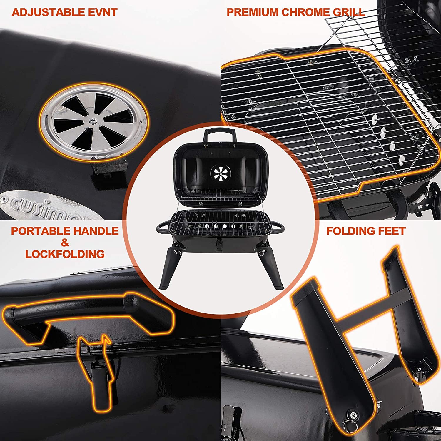18-inch Black Charcoal Grill F - đánh giá và giá Camp Grill Portable Folding