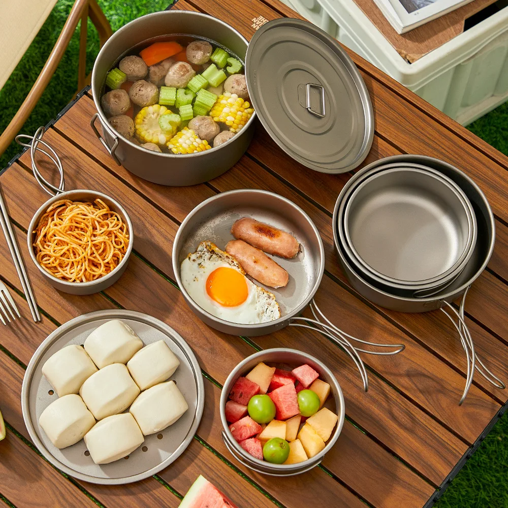 Titanium Outdoor Pot Set Picni - đánh giá và giá Camping Cooking Set With Bag